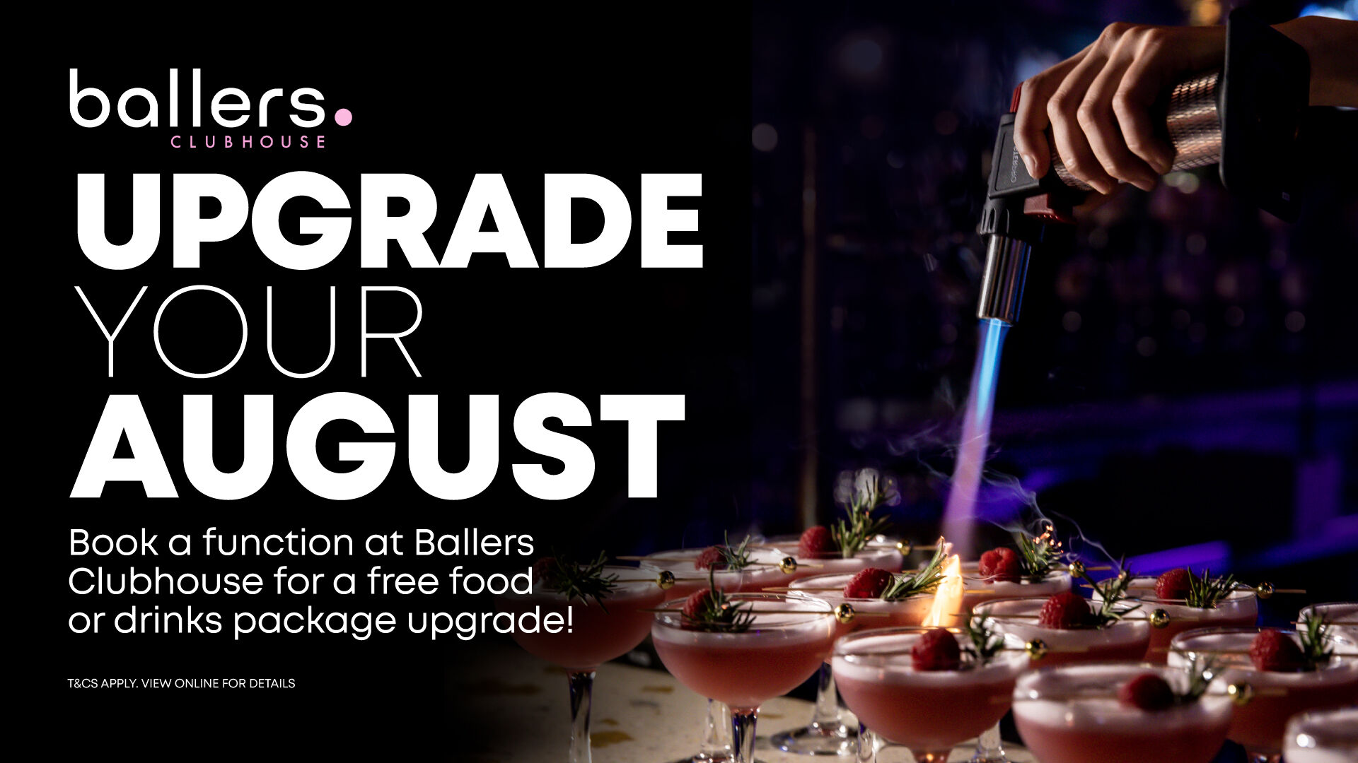 Free package upgrade | Book your function and upgrade your food & drinks package for free! | Ballers Clubhouse