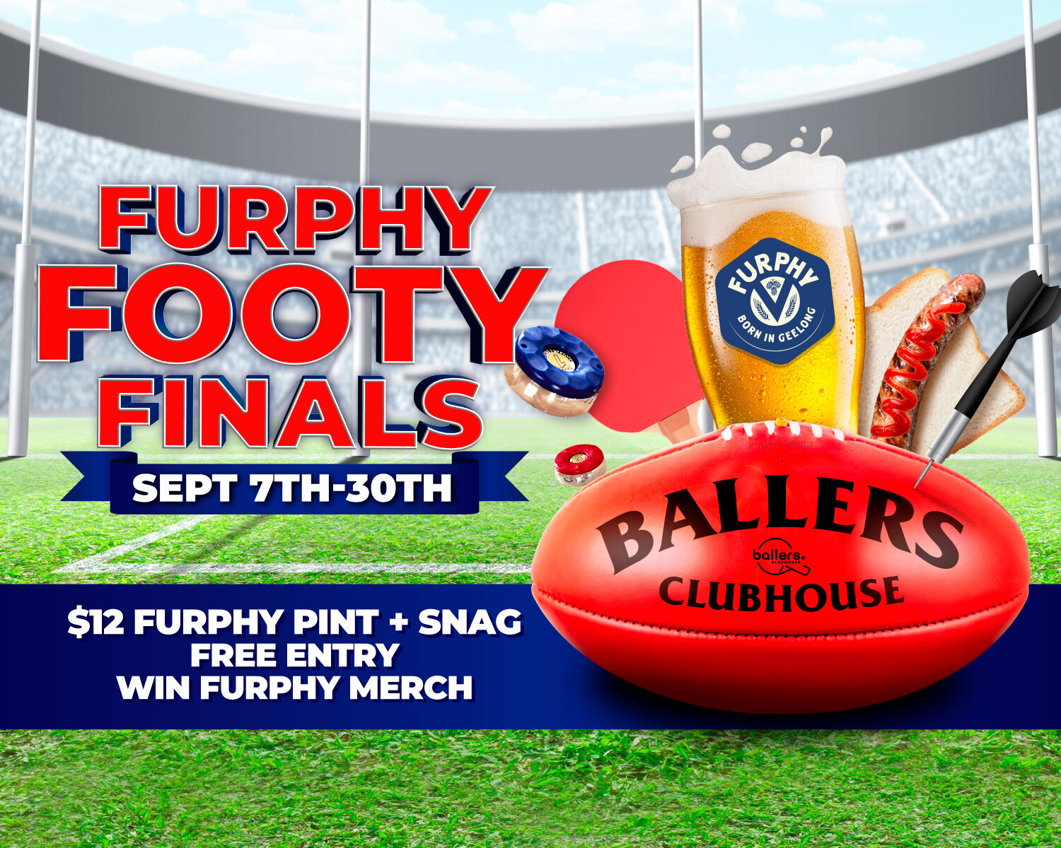 Grand Final Series Viewing Party | FURPHY FOOTY FINALS | Win Prizes, cheap drinks | Watch the grand final at Ballers Clubhouse